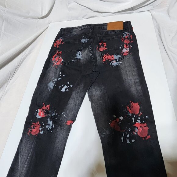 ZCL Skinny Fit Jeans – Black Denim with Red & Gray  Print – Size 32/323 - Picture 3 of 6